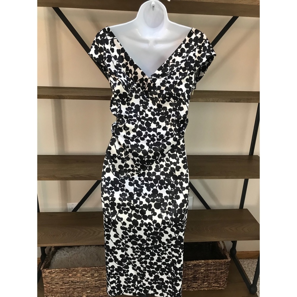 London Times Black and Ivory Floral Satin Dress
